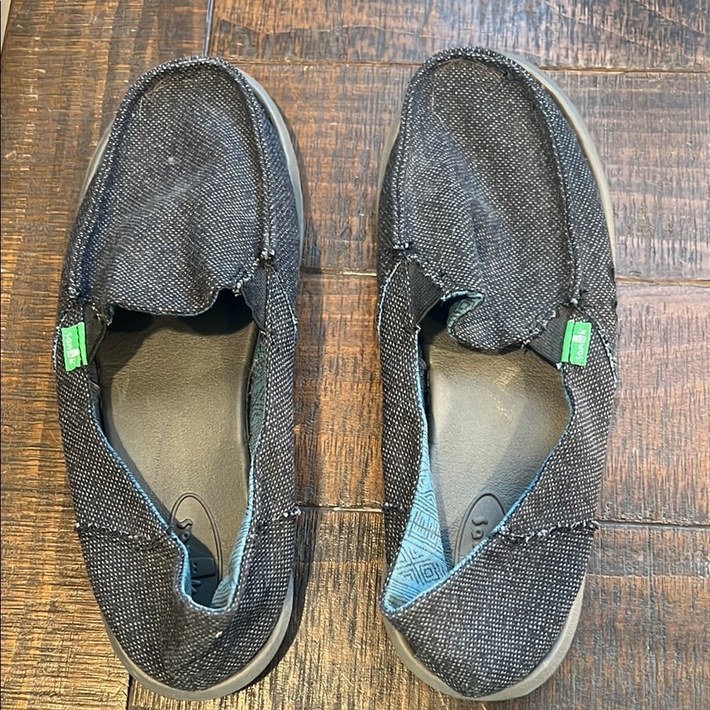 Sanuk Black and Gray Espadrilles Casual Slip-On Shoes
